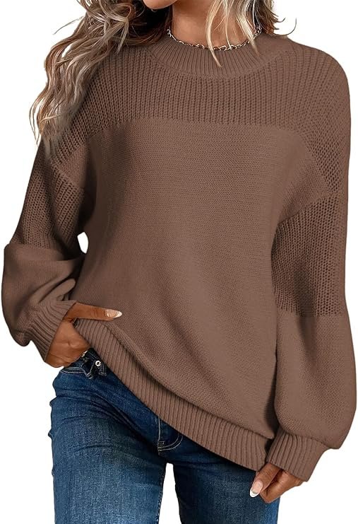 Women's Oversized Crewneck Sweater, Long Sleeve Pullover