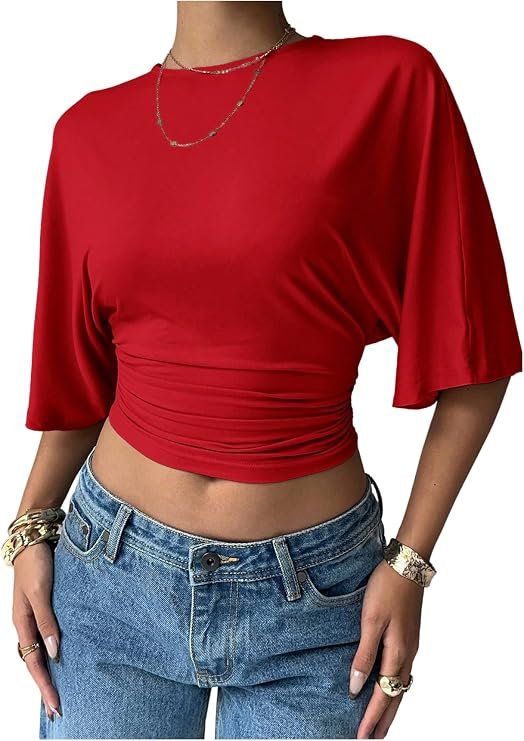 Women's Cinched Waist Ruched Crop Top